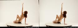 Nude Woman White Kneeling poses - ALL Slim long brown 3D Stereoscopic poses Pinup